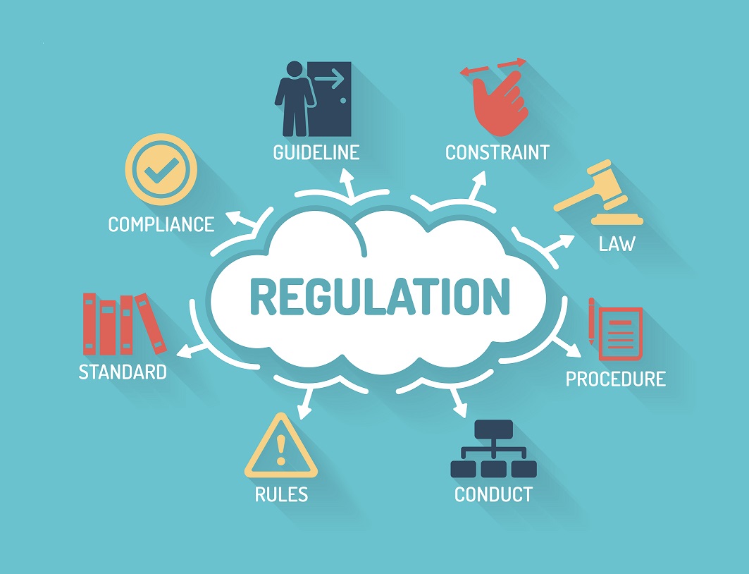 Regulations - Chart with keywords and icons - Flat Design