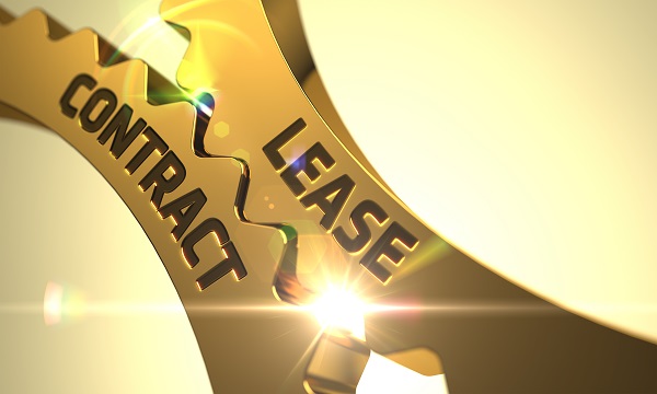 Lease Contract on the Mechanism of Golden Metallic Cogwheels with Lens Flare. 3D.